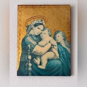 Vintage Florentine Gilded Madonna della Seggiola Raphael Italy Wood